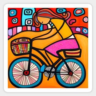 Young Woman Cycling Sticker